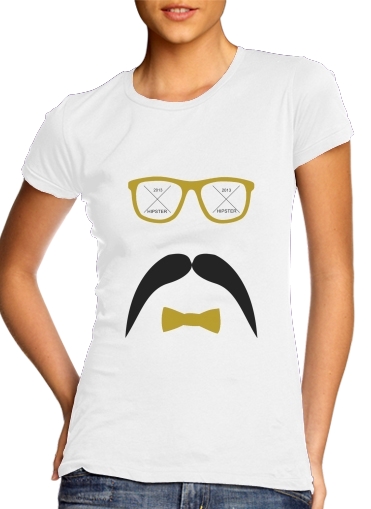  Hipster Face 2 para T-shirt branco das mulheres