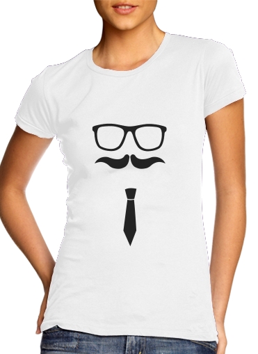  Hipster Face para T-shirt branco das mulheres