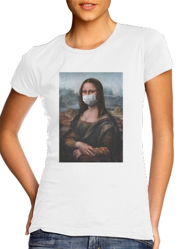  Joconde Mona Lisa Masque para T-shirt branco das mulheres