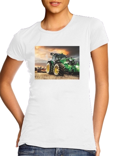 John Deer tractor Farm para T-shirt branco das mulheres