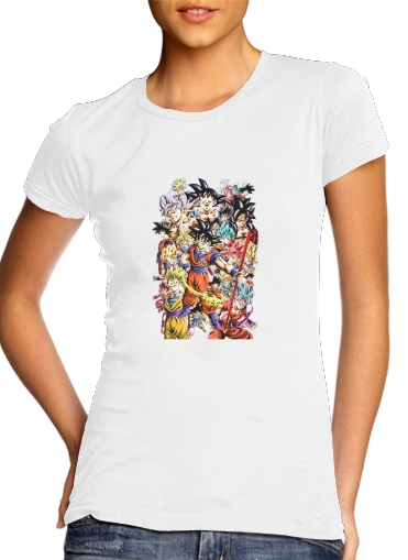  Kakarot Goku Evolution para T-shirt branco das mulheres
