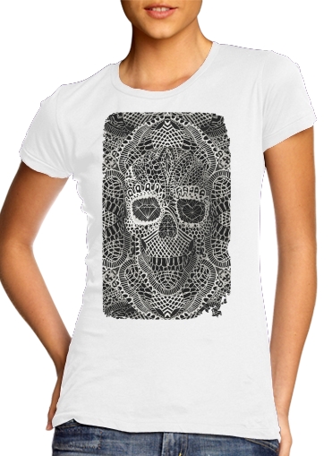  Lace Skull para T-shirt branco das mulheres