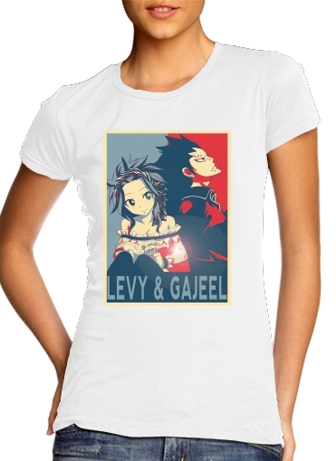  Levy et Gajeel Fairy Love para T-shirt branco das mulheres