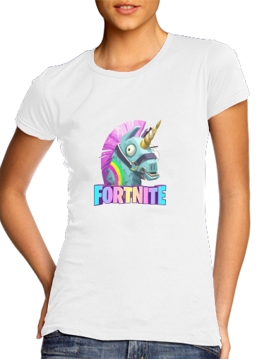  Unicorn Fortnite para T-shirt branco das mulheres