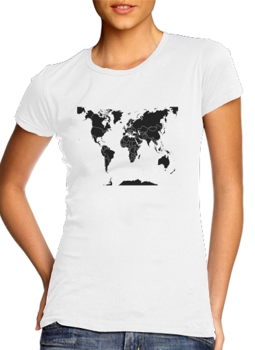  Mundo mapa para T-shirt branco das mulheres