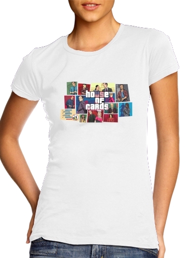  Mashup GTA and House of Cards para T-shirt branco das mulheres