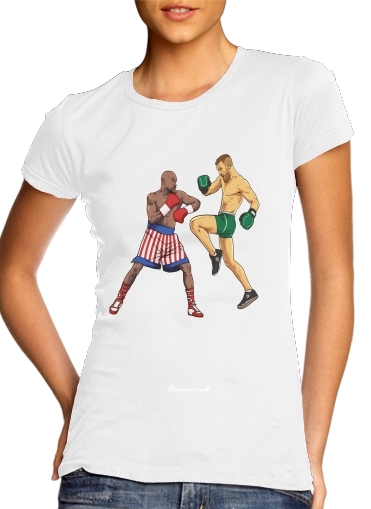  Mayweather vs McGregor para T-shirt branco das mulheres