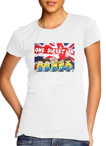  Minions mashup One Direction 1D para T-shirt branco das mulheres