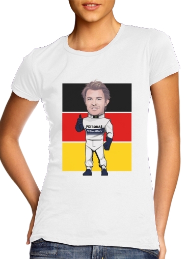  MiniRacers: Nico Rosberg - Mercedes Formula One Team para T-shirt branco das mulheres