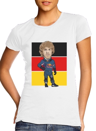  MiniRacers: Sebastian Vettel - Red Bull Racing Team para T-shirt branco das mulheres