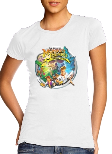  Monkey Island para T-shirt branco das mulheres