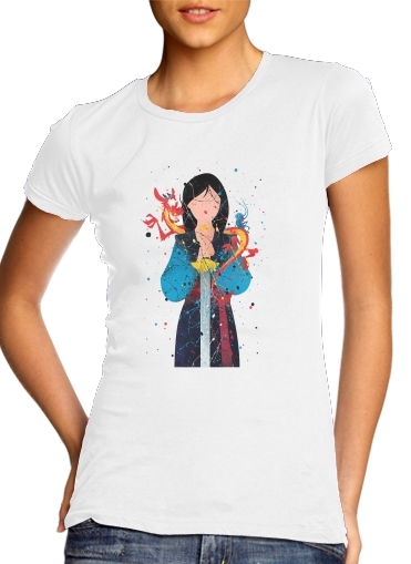  Mulan Princess Watercolor Decor para T-shirt branco das mulheres