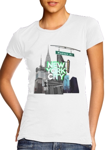  New York City II [green] para T-shirt branco das mulheres