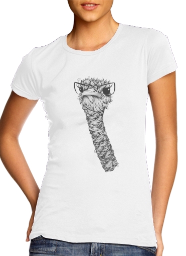  Ostrich para T-shirt branco das mulheres