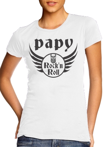  Papy Rock N Roll para T-shirt branco das mulheres
