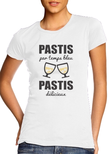  Pastis par temps bleu Pastis delicieux para T-shirt branco das mulheres