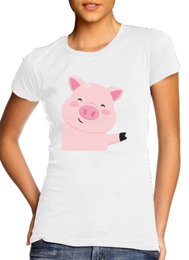 Pig Smiling para T-shirt branco das mulheres