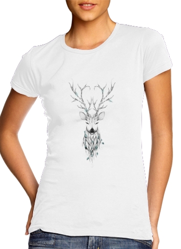  Poetic Deer para T-shirt branco das mulheres