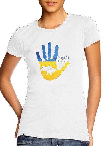  Pray for ukraine para T-shirt branco das mulheres