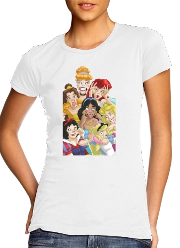  Princesa sorrindo careta para T-shirt branco das mulheres