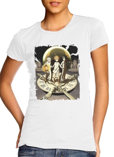  Promised Neverland Lunch time para T-shirt branco das mulheres