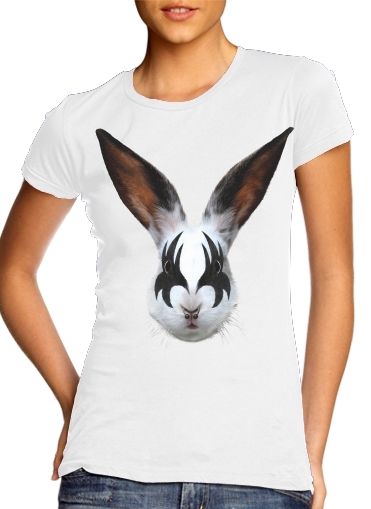  Kiss of a rabbit punk para T-shirt branco das mulheres