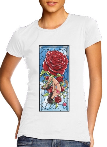  Red Roses para T-shirt branco das mulheres