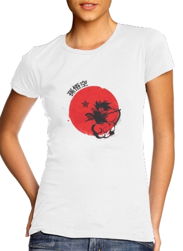  Red Sun Young Monkey para T-shirt branco das mulheres