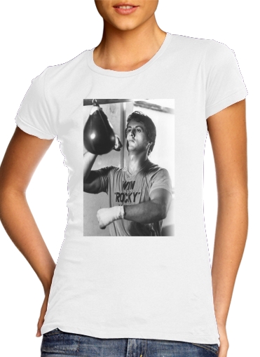  Rocky Balboa Punching Ball-Formação para T-shirt branco das mulheres