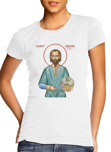  Saint Isidore para T-shirt branco das mulheres