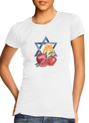  Shana tova Honey Fruits Card para T-shirt branco das mulheres
