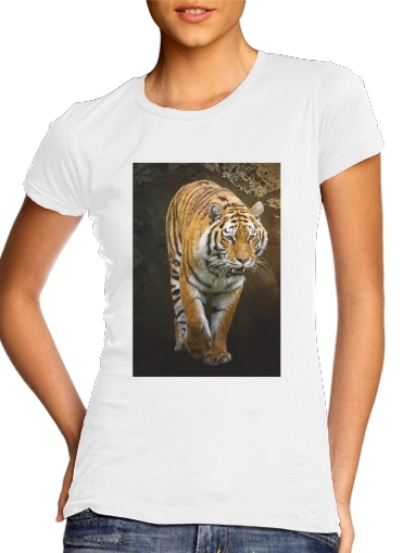  Siberian tiger para T-shirt branco das mulheres