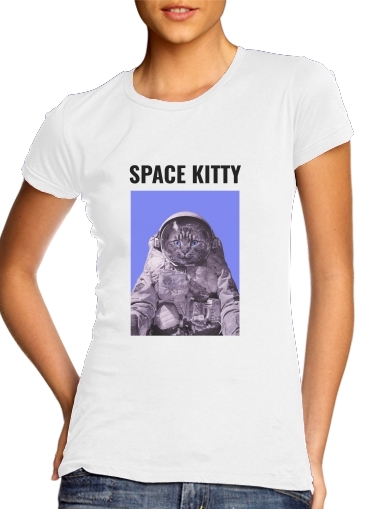  Space Kitty para T-shirt branco das mulheres