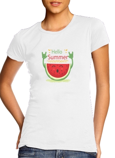  Summer pattern with watermelon para T-shirt branco das mulheres