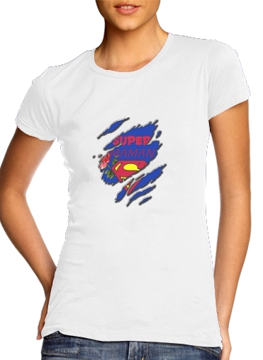  Super Maman para T-shirt branco das mulheres