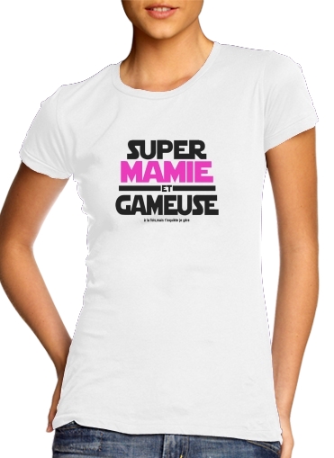  Super mamie et gameuse para T-shirt branco das mulheres