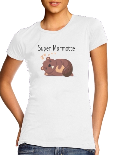  Super marmotte para T-shirt branco das mulheres