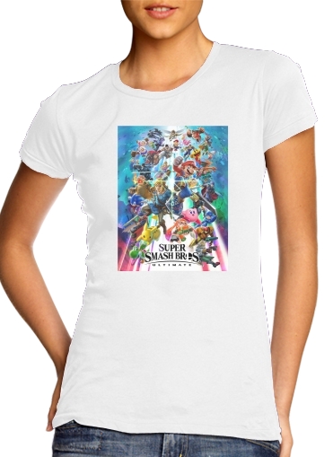  Super Smash Bros Ultimate para T-shirt branco das mulheres