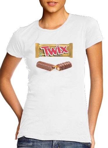  Twix Chocolate para T-shirt branco das mulheres