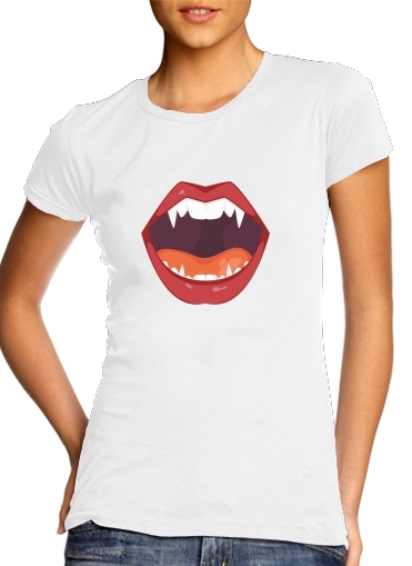  Vampire Mouth para T-shirt branco das mulheres
