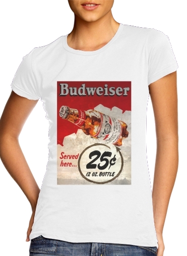  Vintage Budweiser para T-shirt branco das mulheres