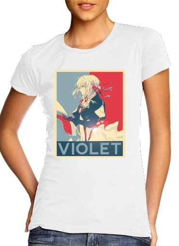  Violet Propaganda para T-shirt branco das mulheres