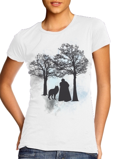  Wolf Snow para T-shirt branco das mulheres