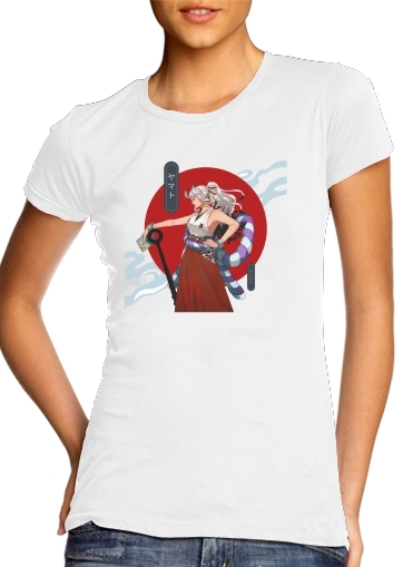  Yamato Pirate Samurai para T-shirt branco das mulheres