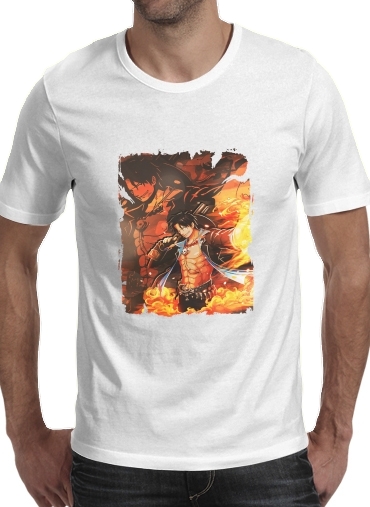  Ace Fire Portgas para Manga curta T-shirt homem em torno do pescoço