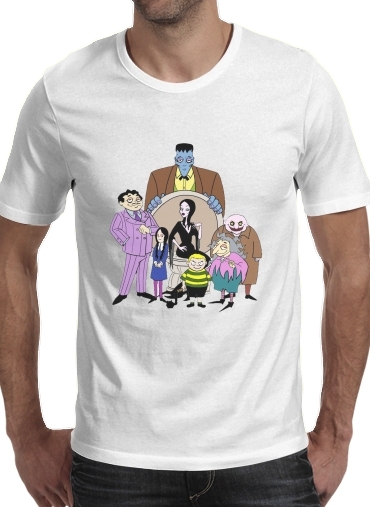  addams family para Manga curta T-shirt homem em torno do pescoço
