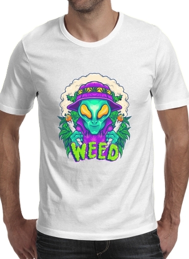  Alien smoking cannabis cbd para Manga curta T-shirt homem em torno do pescoço