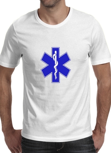  Ambulance para Manga curta T-shirt homem em torno do pescoço