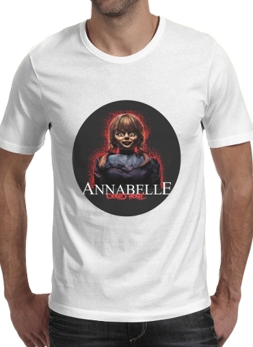  annabelle comes home para Manga curta T-shirt homem em torno do pescoço