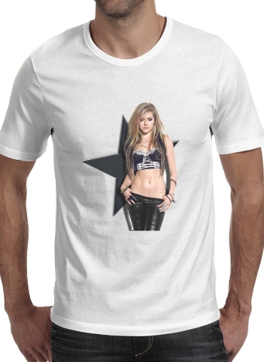  Avril Lavigne para Manga curta T-shirt homem em torno do pescoço